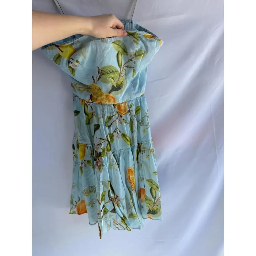 ML Monique Lhuillier Blue Strapless Linen Dress Size 4 with Discoloration - Picture 6 of 8